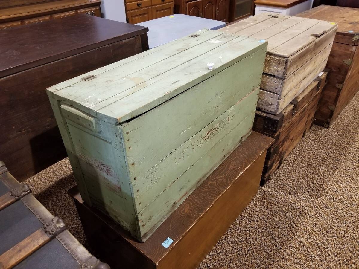 Antique Chippy Green Blanket Chest