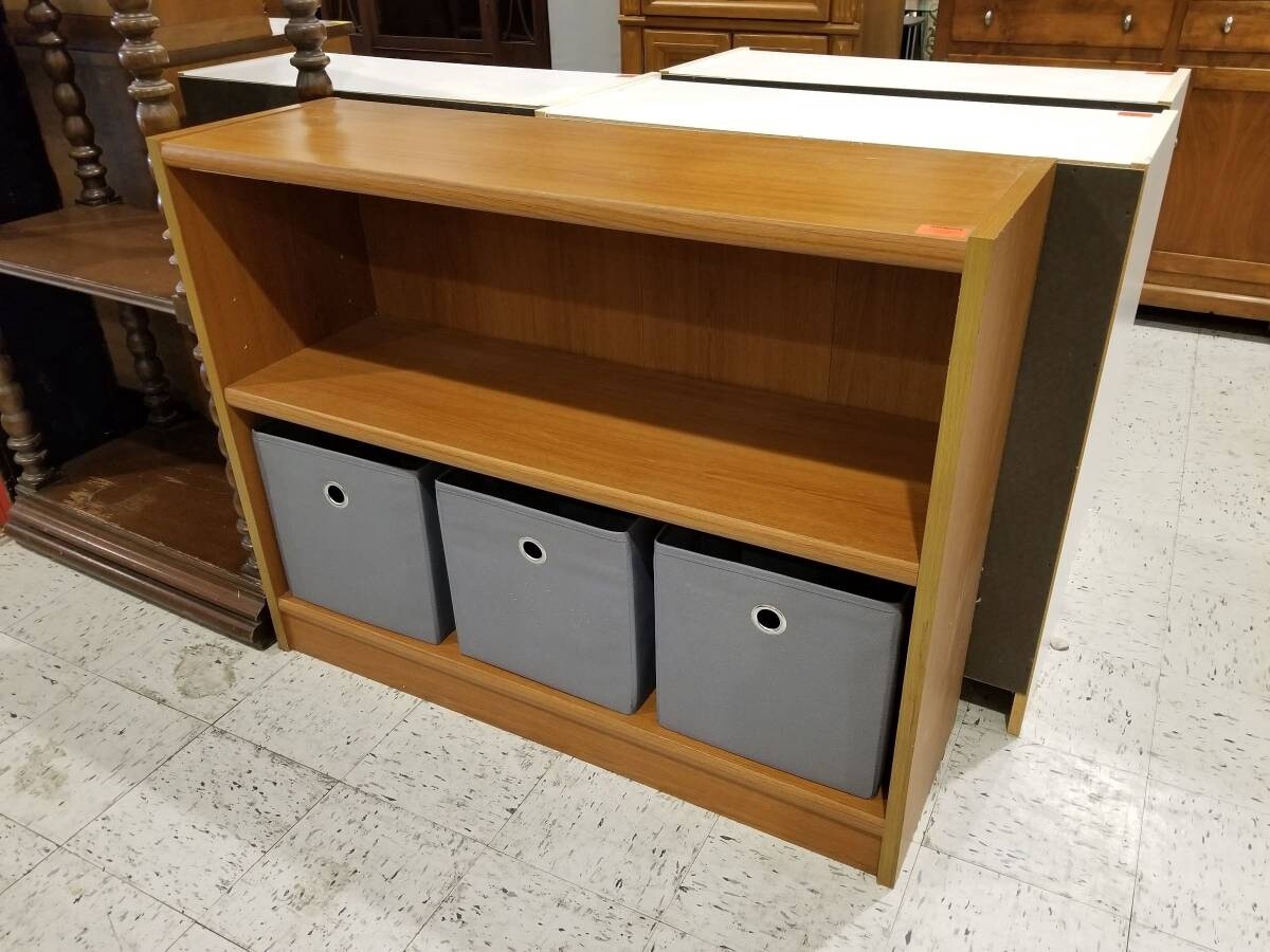 Low Bookcase with Canvas Baskets
