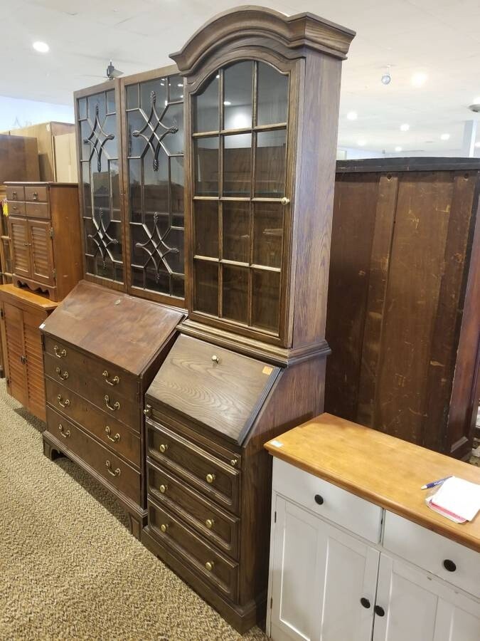 Conant Ball Narrow Secretary Lighted Glass Front Cabinet