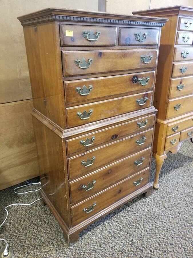 Pine Chest over Chest 9 Drawer Dresser