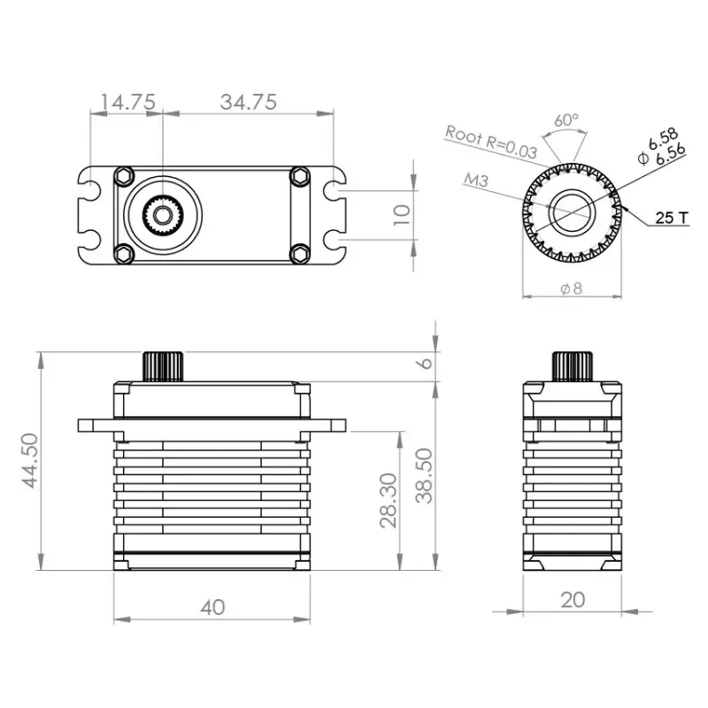 MKS-HBL3850 Brushless, 20 mm, 57 kg/cm, 0.104 s/60°