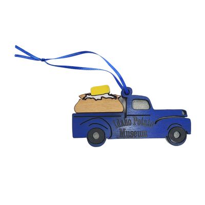 Wood Blue Truck Orn