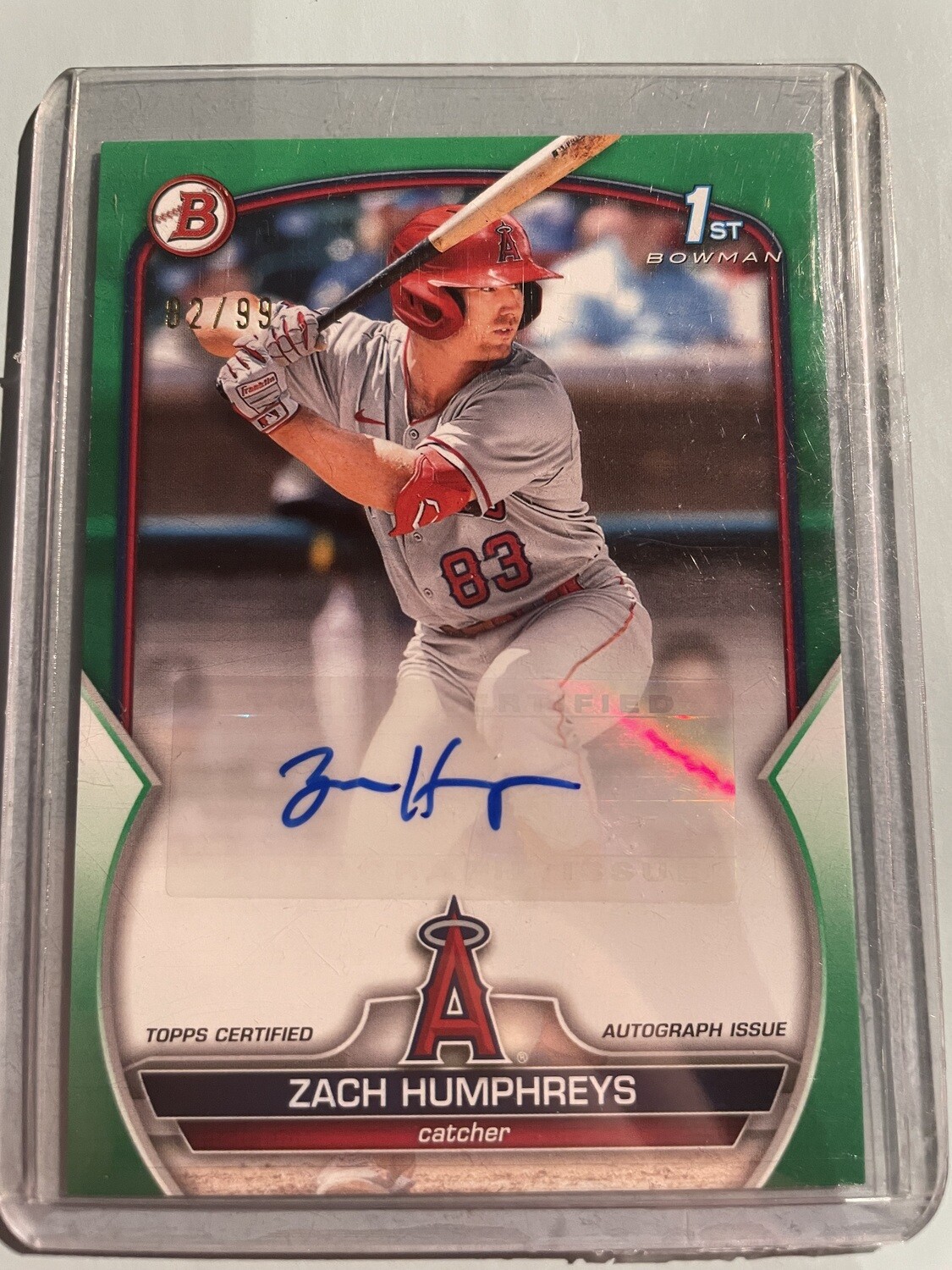 Zach Humphreys green signed autograph Bowman 2023