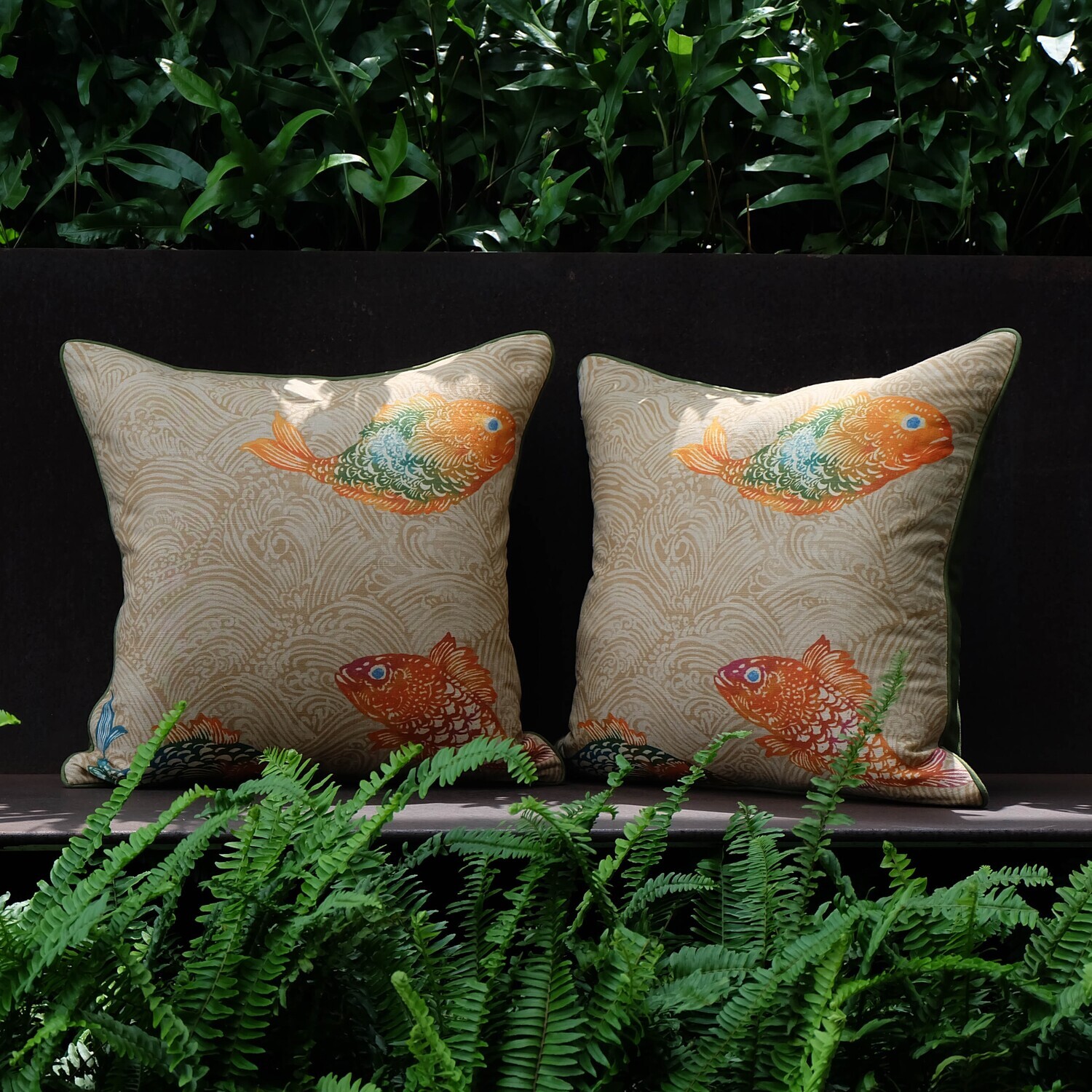 Koi Garden Pillow, Full-Front, 45.5 x 45.5cm