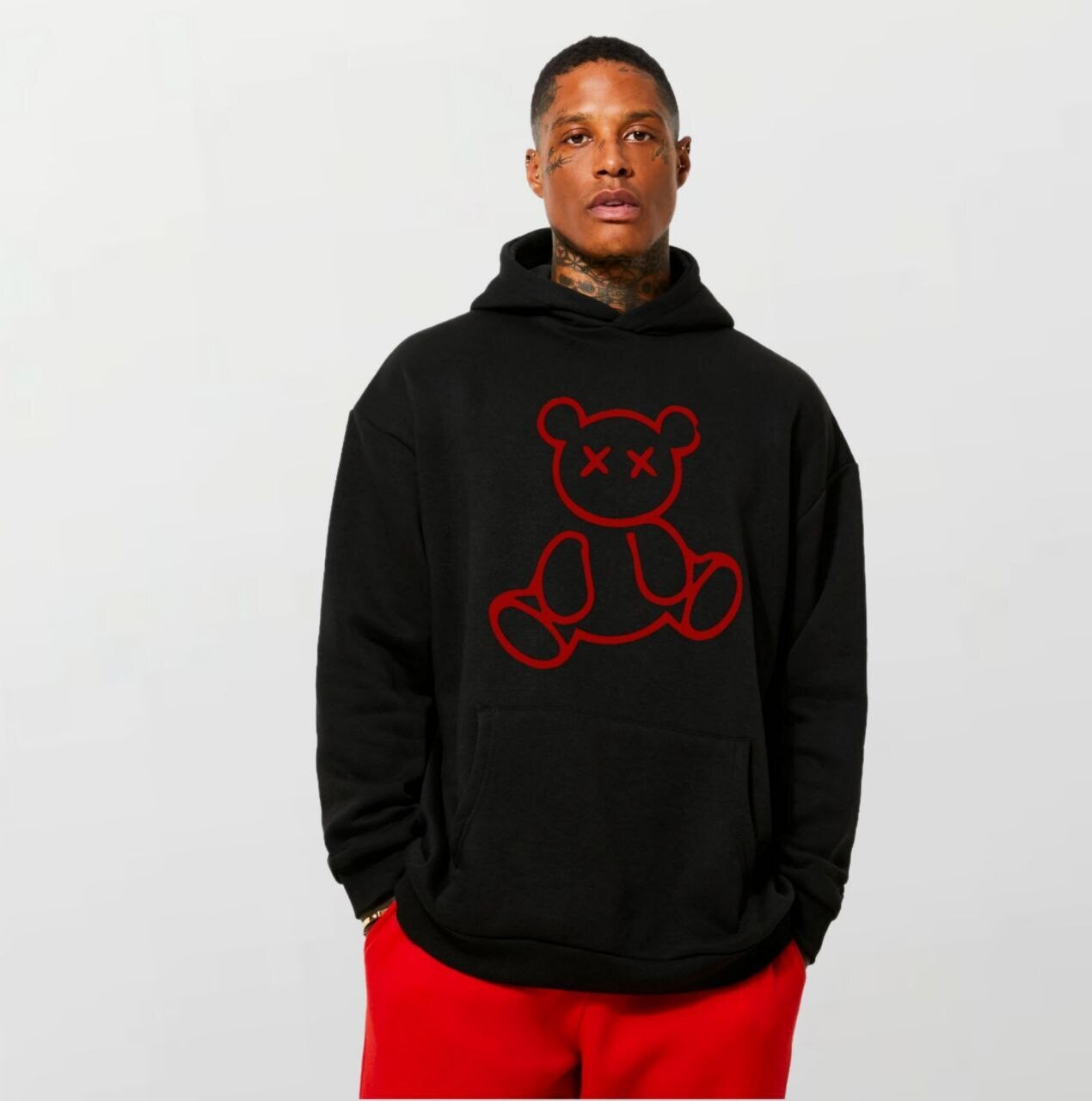 Teddy red_Elite Hoodie black