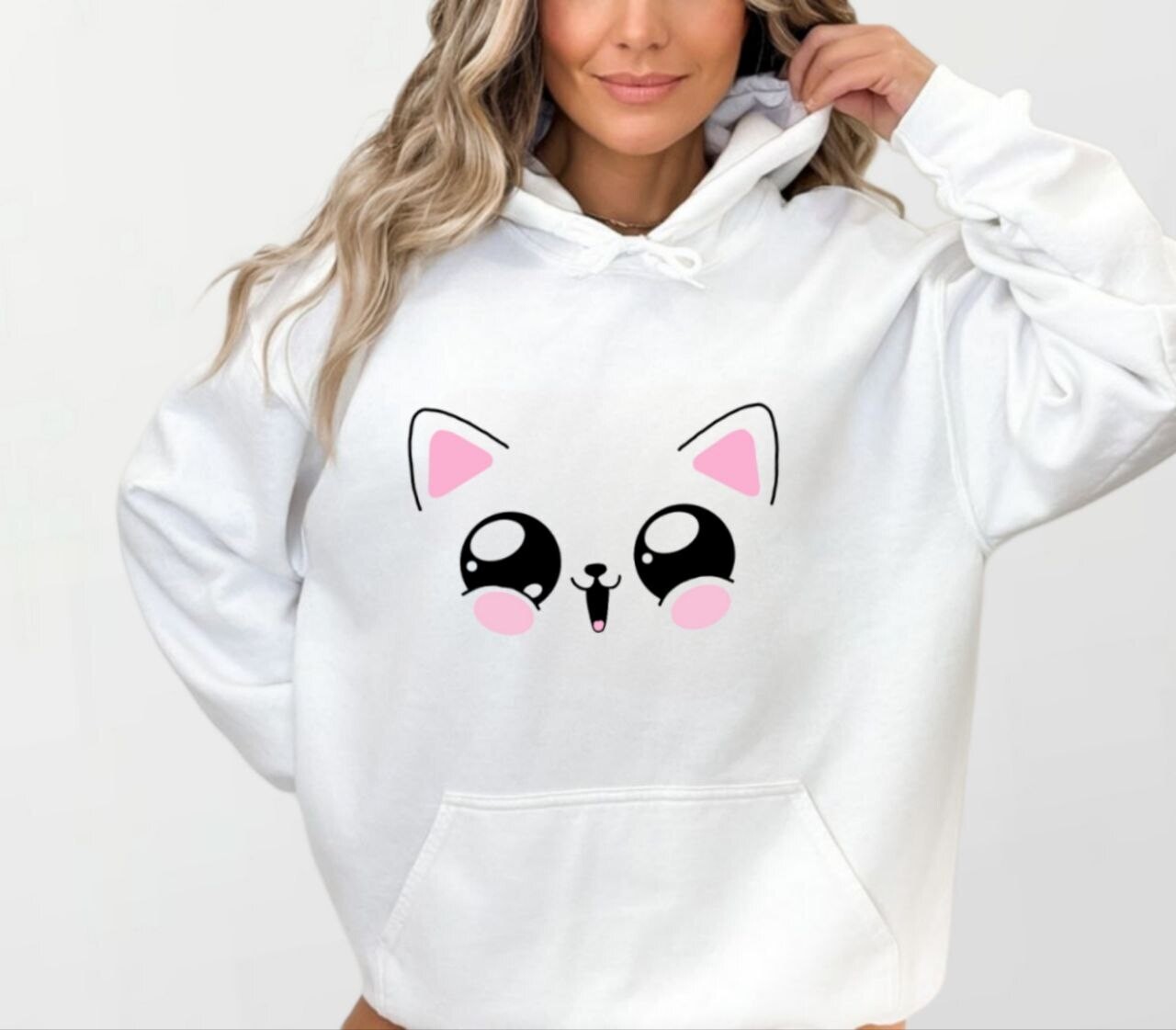 Pink kitty_Women&#39;s Elite Hoodie white