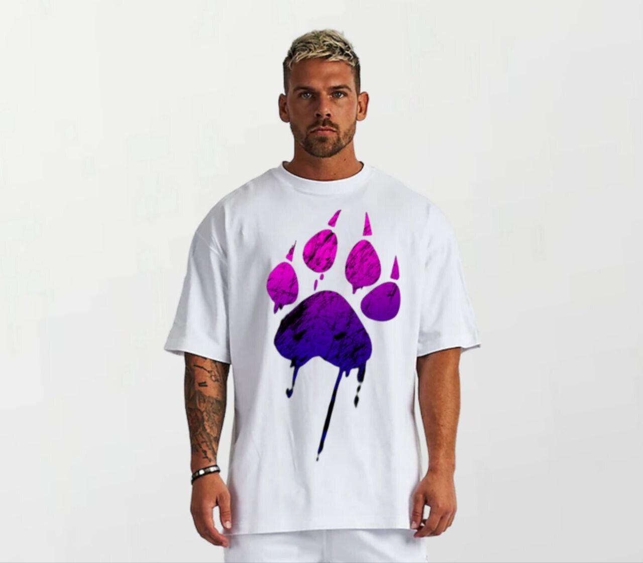Dog paw pink &amp; purple_Elite Tee white