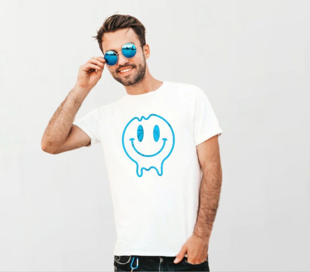 Happy drip blue_Elite Tee white
