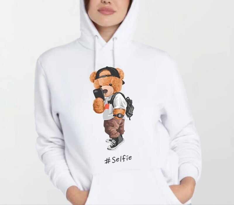 Selfie bear_Women&#39;s Elite Hoodie white