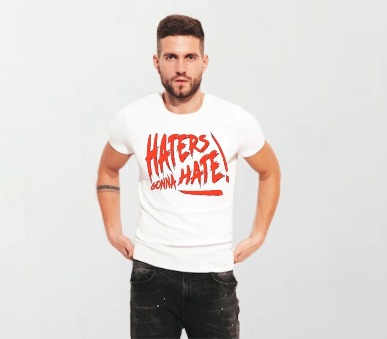 Haters gonna hate red_Elite Tee white