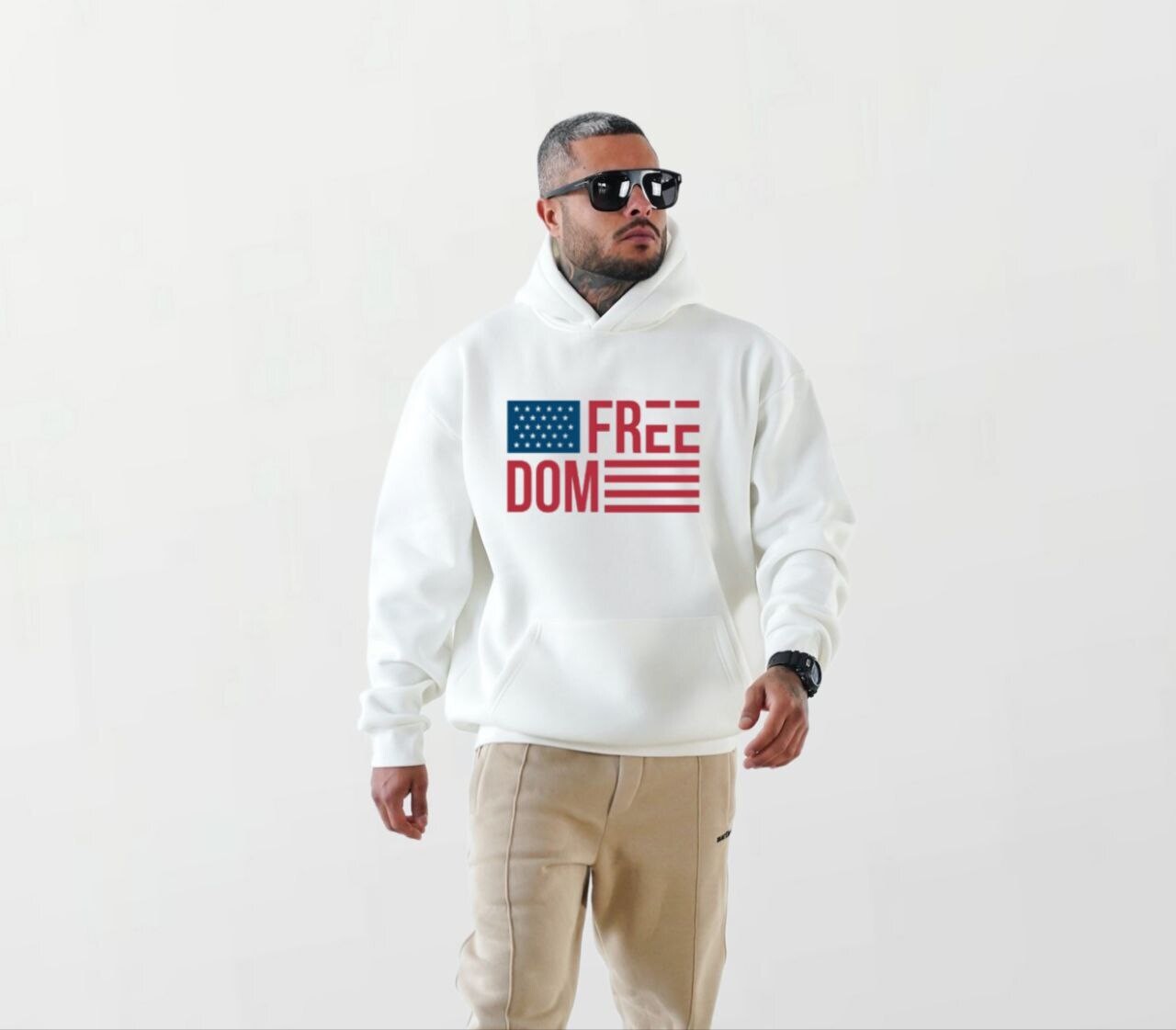 Freedom flag_Elite Hoodie white