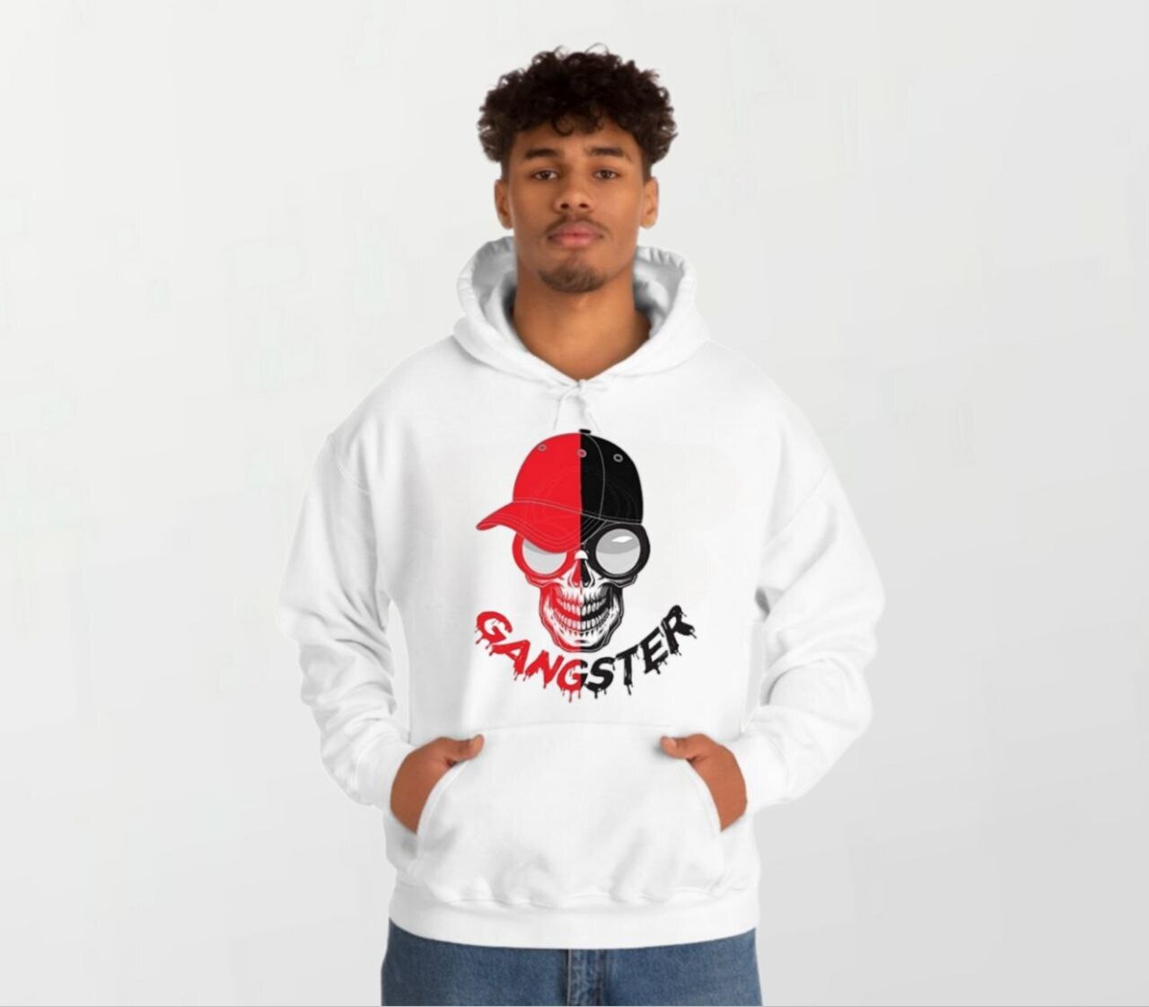Gangster skull_Elite Hoodie white