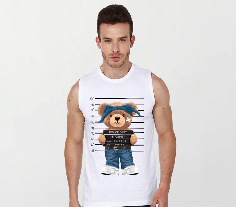 Mugshot bear_Elite Sleeveless Tee white