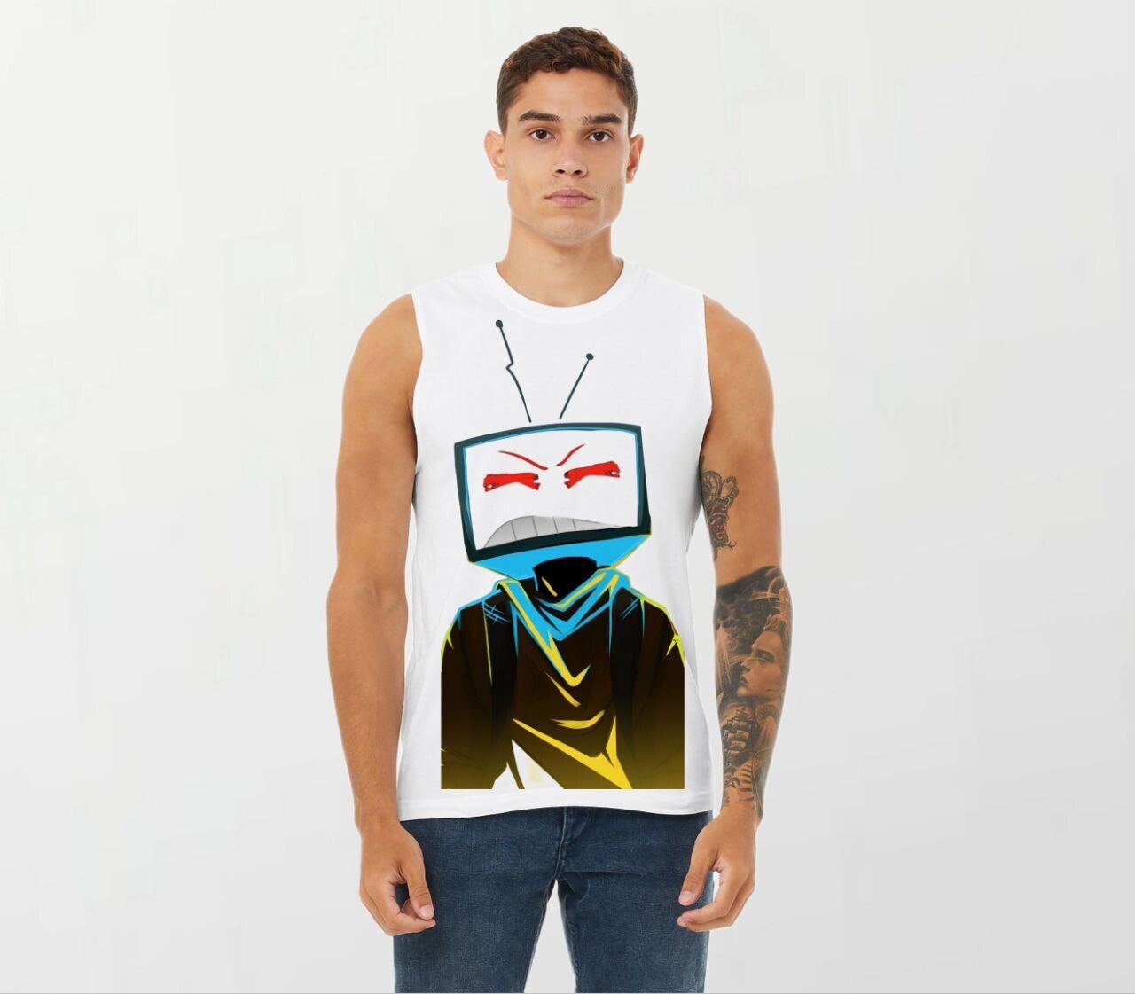 TV head 3_Elite Sleeveless Tee white