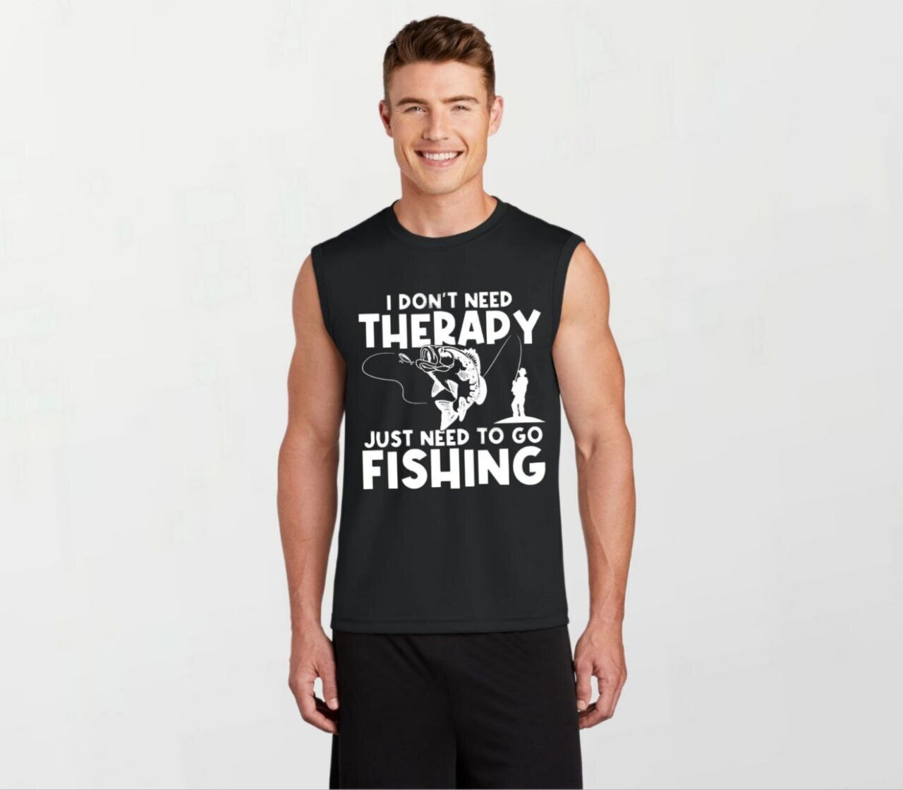 Fishing therapy_Elite Sleeveless Tee black