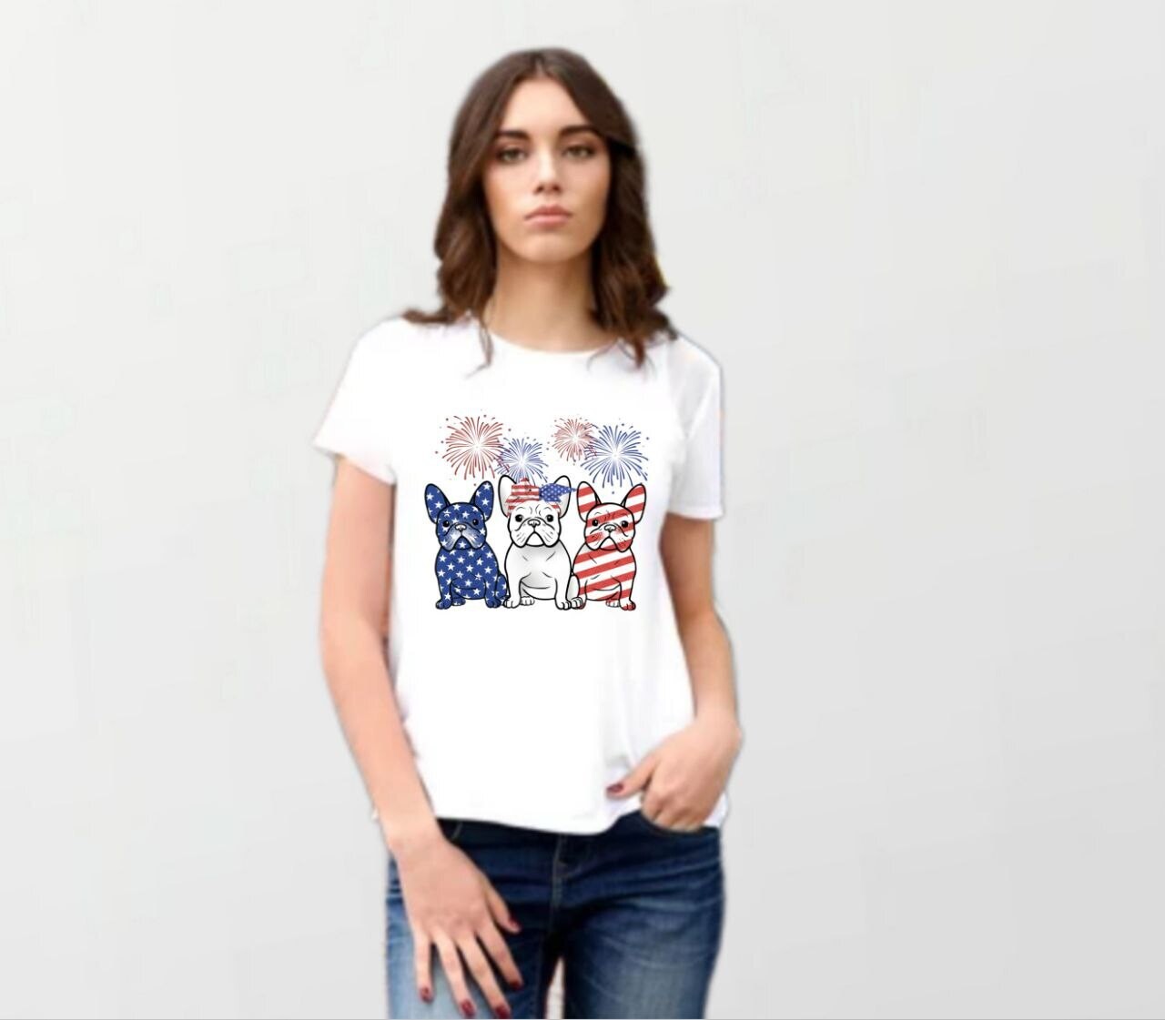 Patriotic frenchies_Women&#39;s Elite Tee white