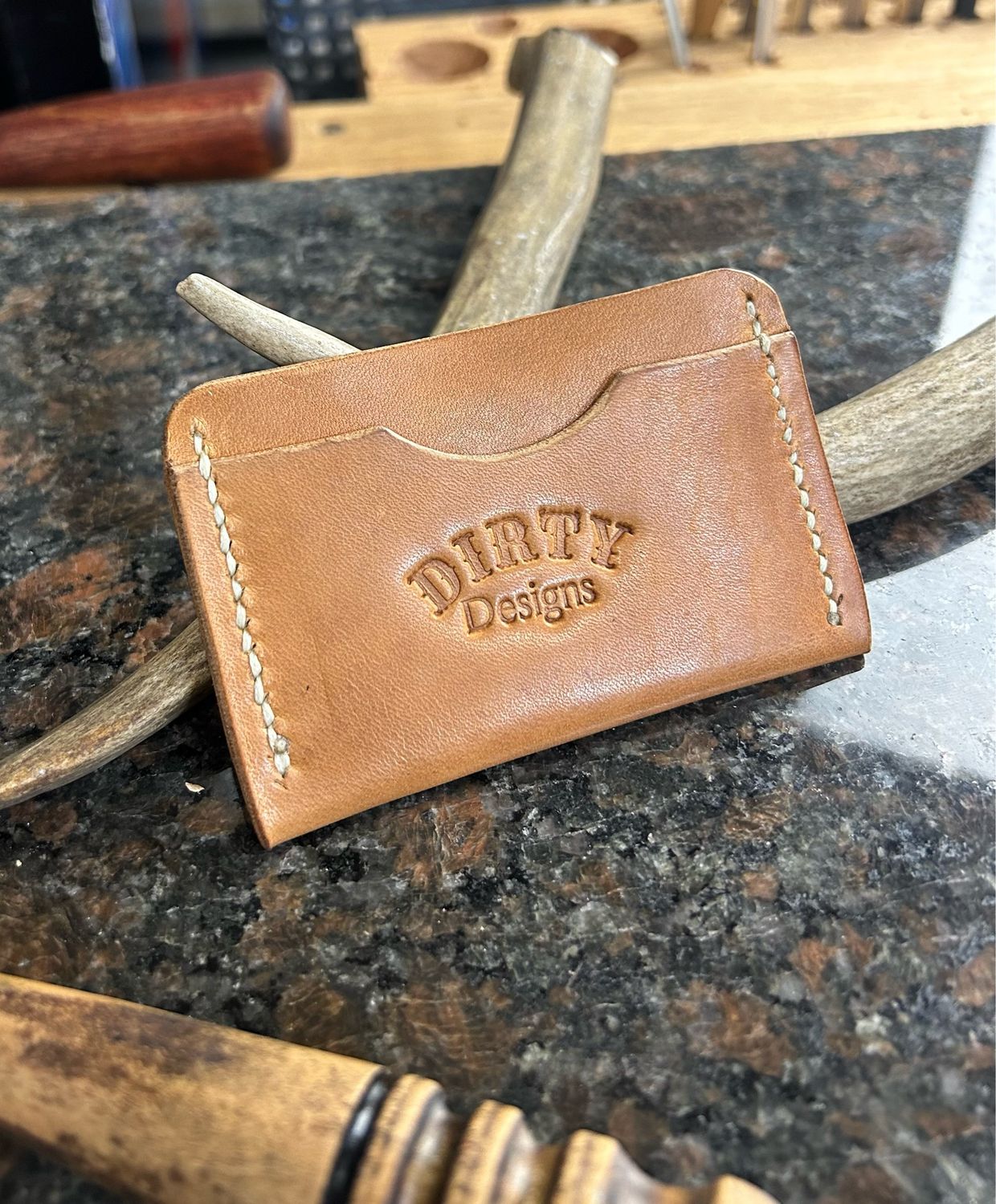 Minimal Card Wallet— 3-4oz Horween leather (natural with ivory stitching)