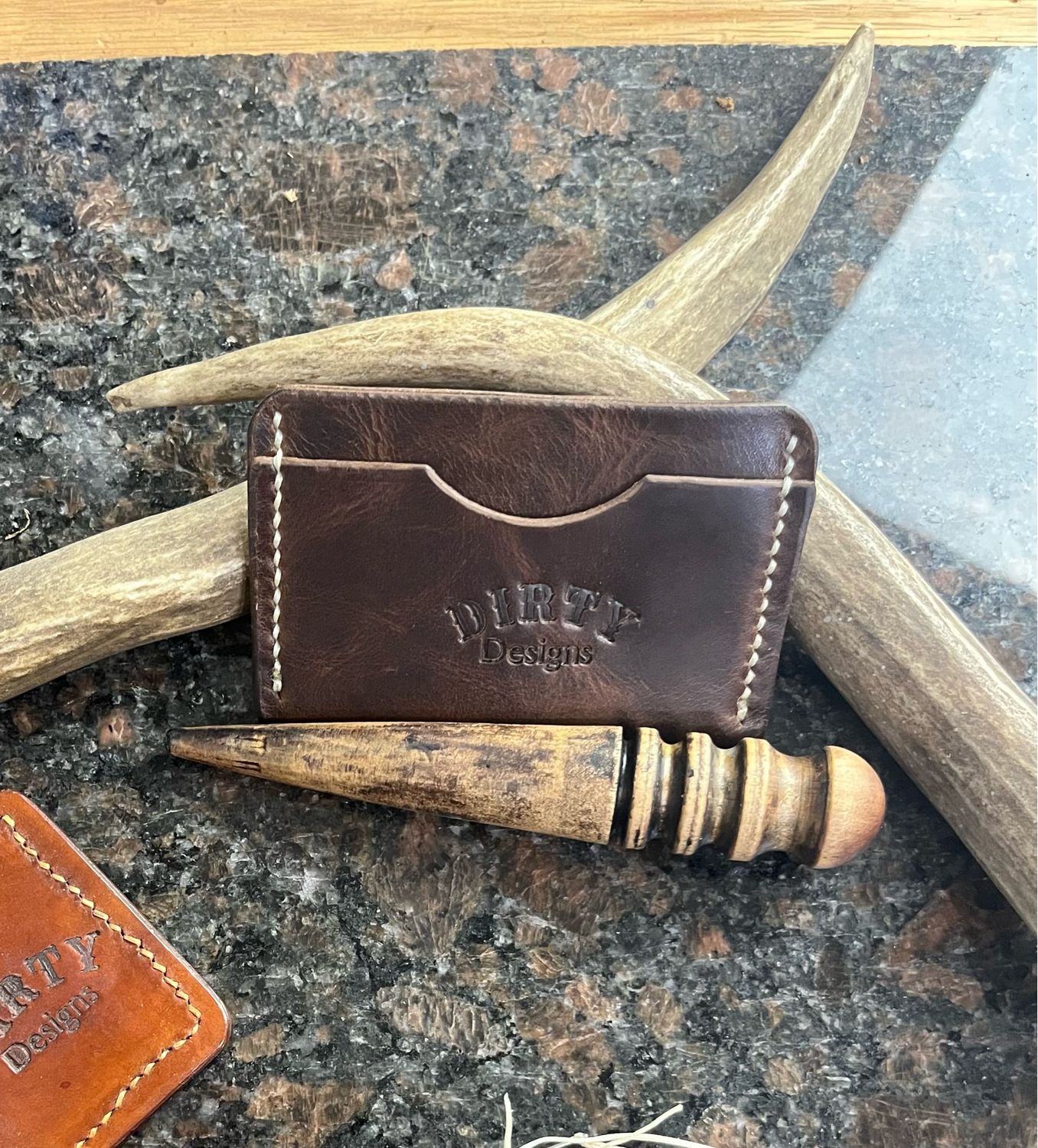 Minimal Card Wallet— 3-4oz Horween leather (nut brown with ivory stitching)