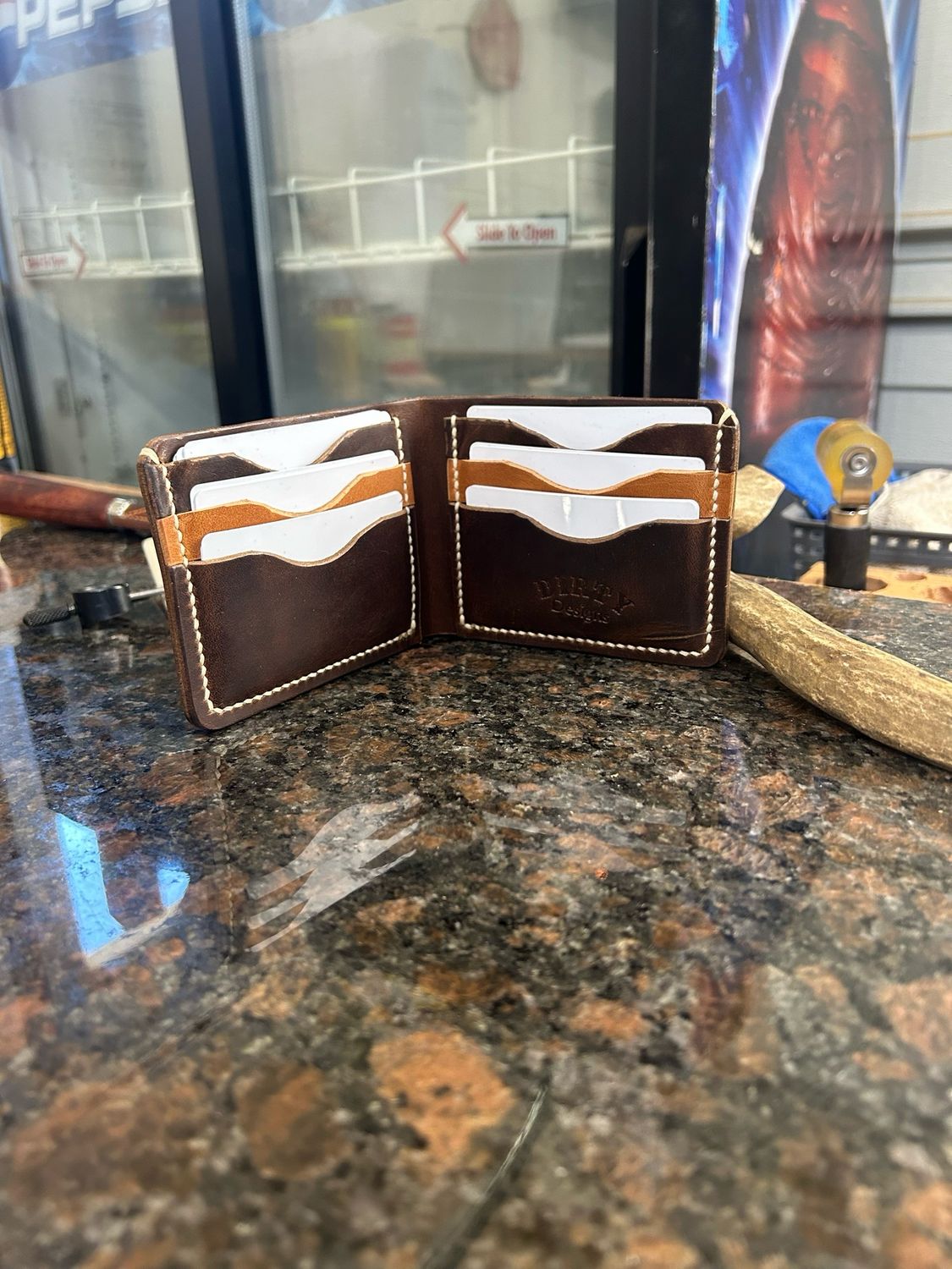 2 Tone Bi-fold Wallet ( Horween Natural And Horween But Brown- 2-3oz