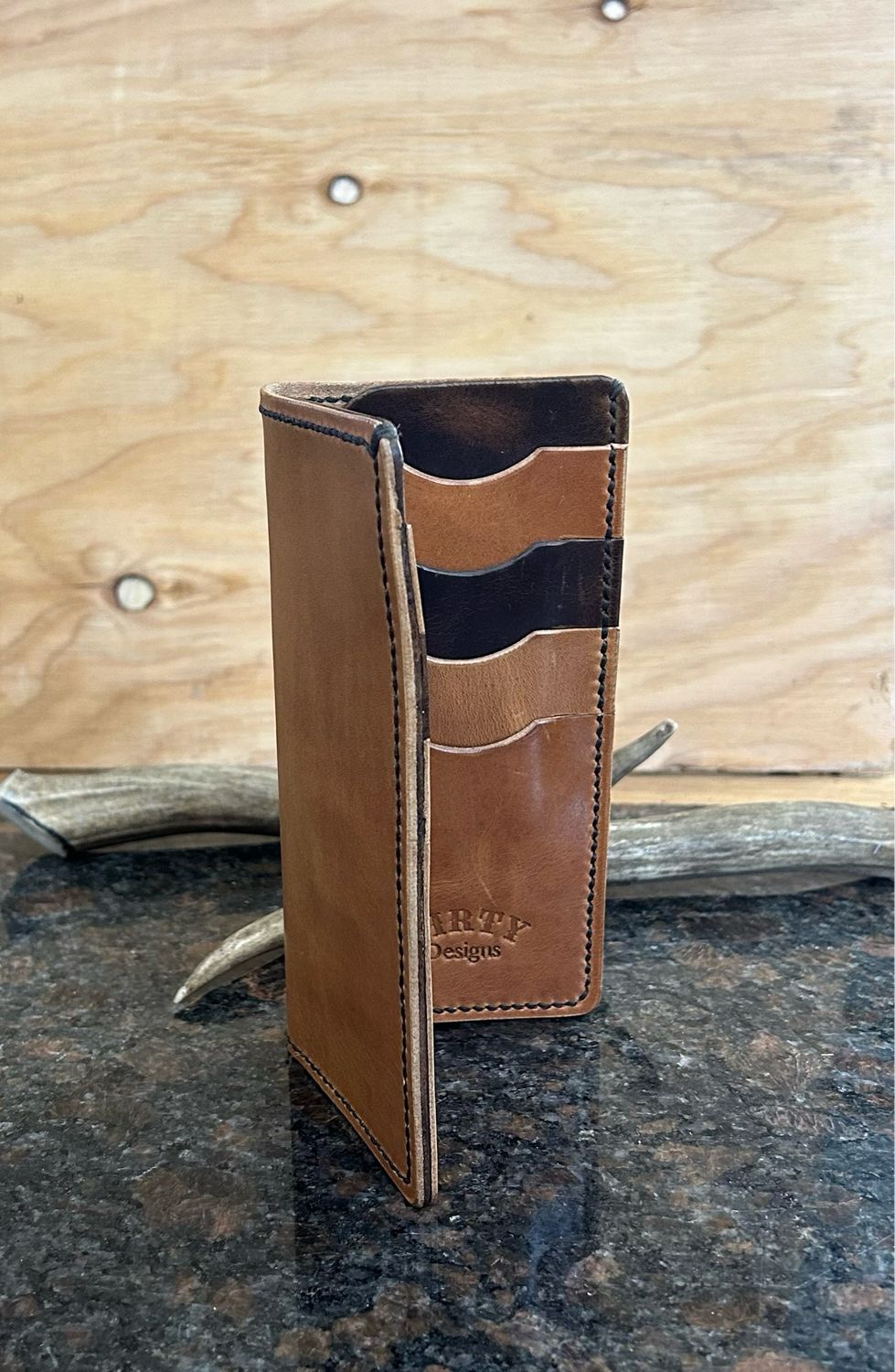 Long Wallet (3-4oz Horween leather 2 Tone Natural And Nut Brown With Dark Brown StitchingStitching)