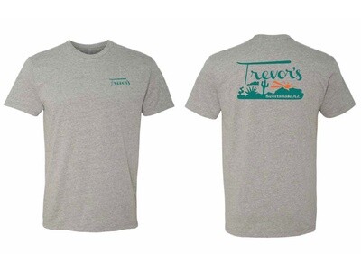 Trevors Teal Logo Desert Landscape Grey Shirt