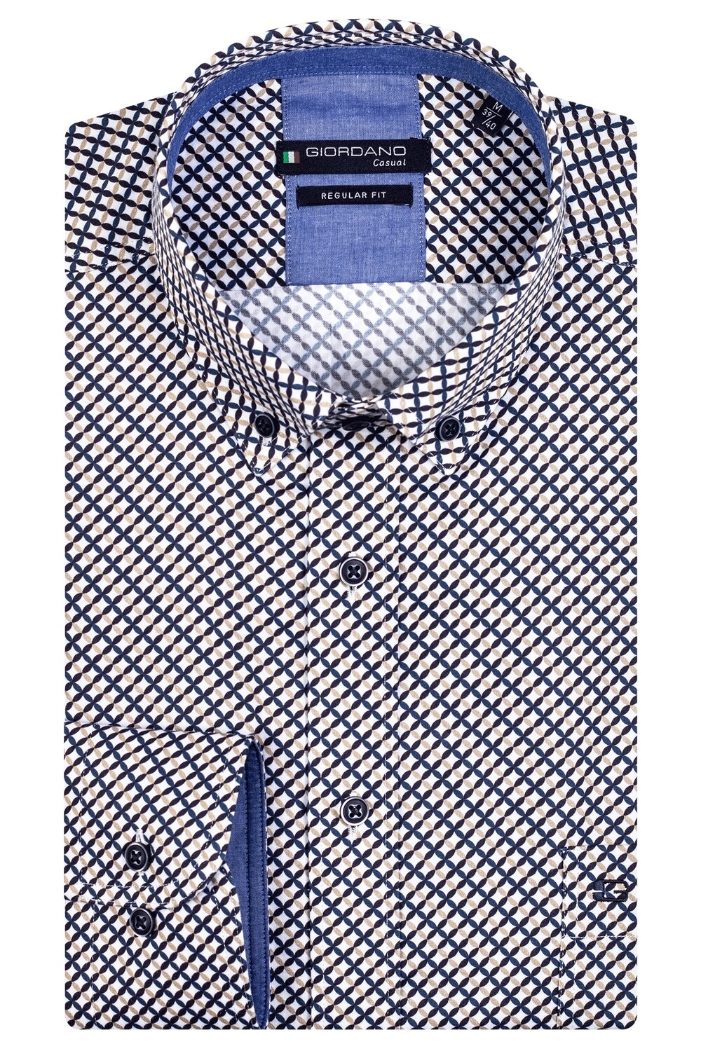 Giordano shirt print allover blauw-beige