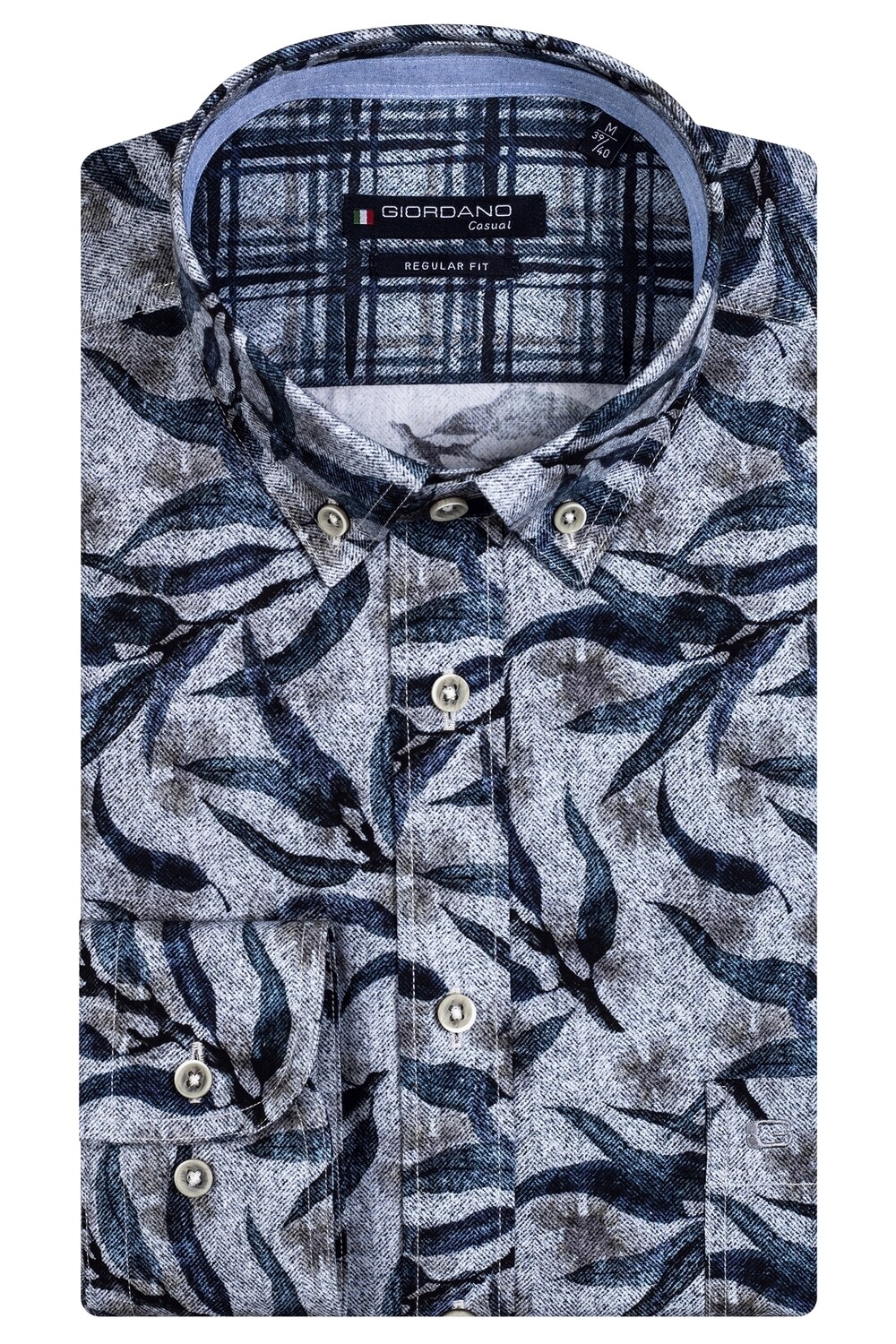Giordano shirt bloem print blauw-taupe