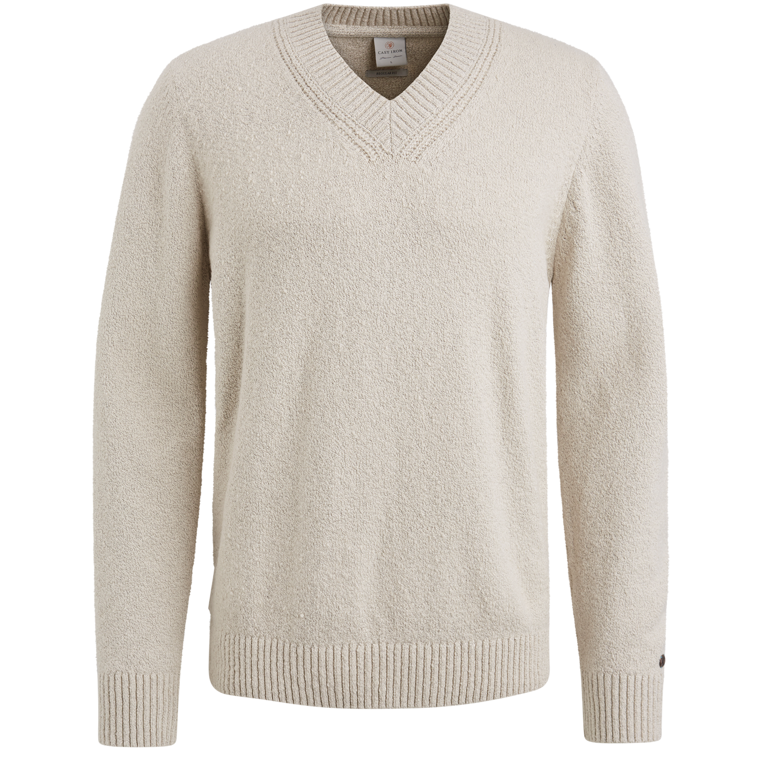 Cast Iron v-neck regular fit boucle cotton b