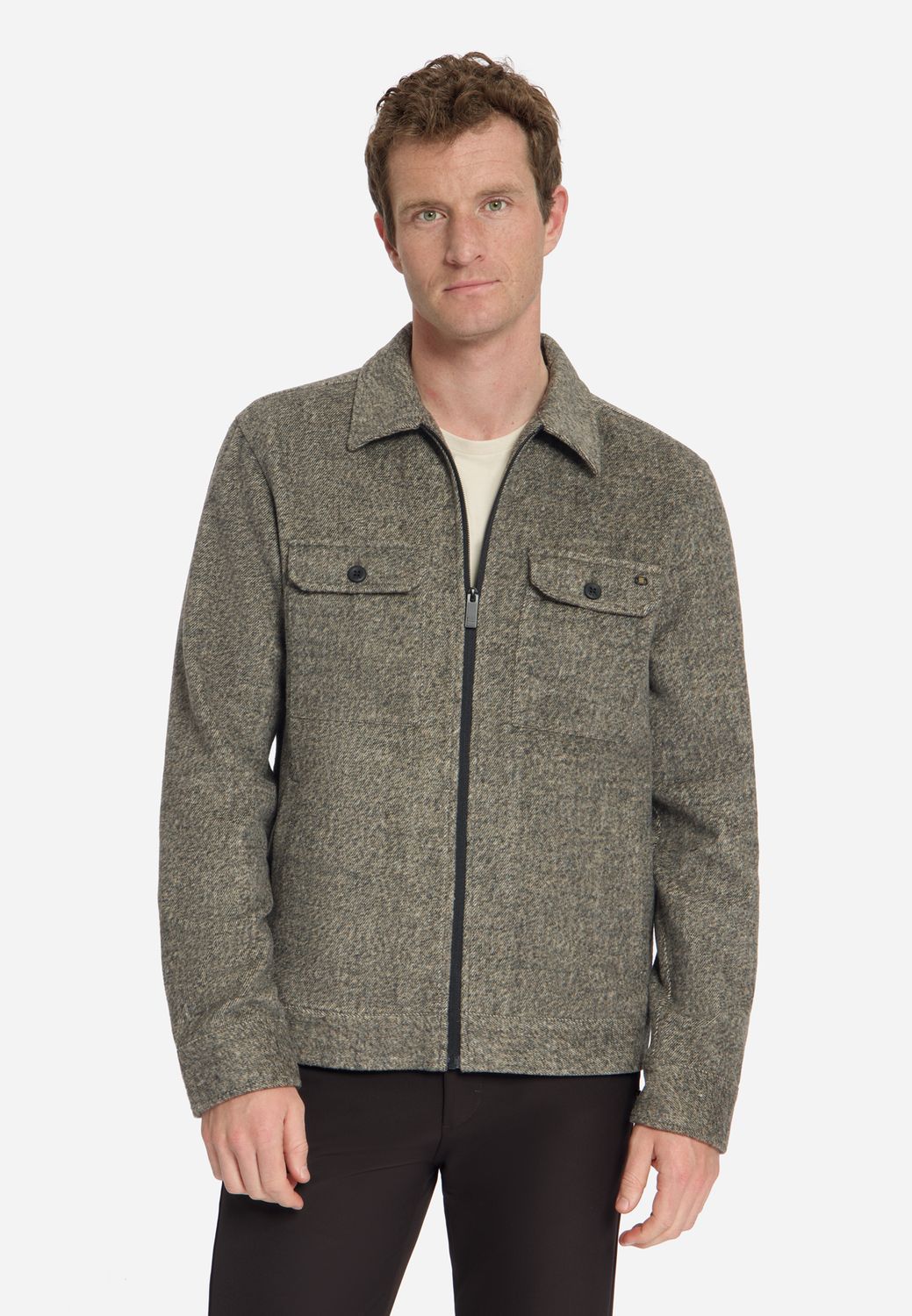 No Excess Overshirt Full Zip Melange Twill Ef
