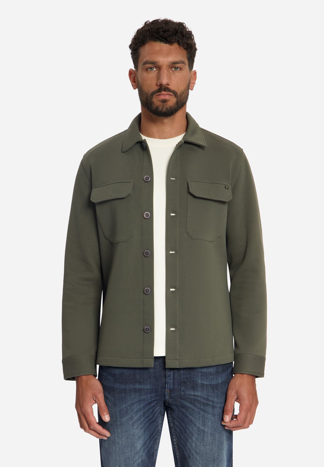 No Excess Overshirt Full Button Pique Sweat