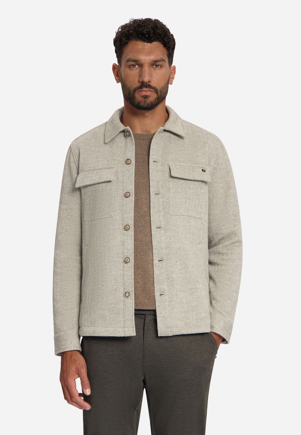 No Excess Overshirt Full Button Solid Jacquar