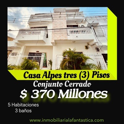 ✅CASA ALPES TRES(3) PISOS - CONJUNTO CERRADO $ 370 millones de Oportunidad