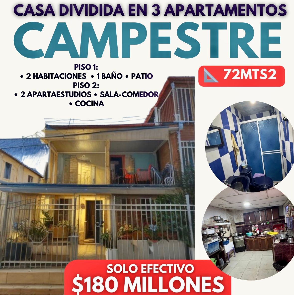 CASA EN EL CAMPESTRE DIVIDIDA EN 3 APTOS