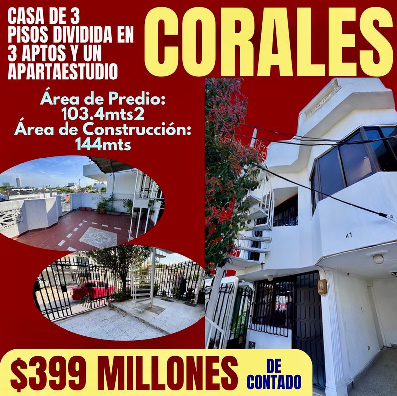CASA EN LOS CORALES DIVIDIDA EN 3 APTOS + APARTAESTUDIO
