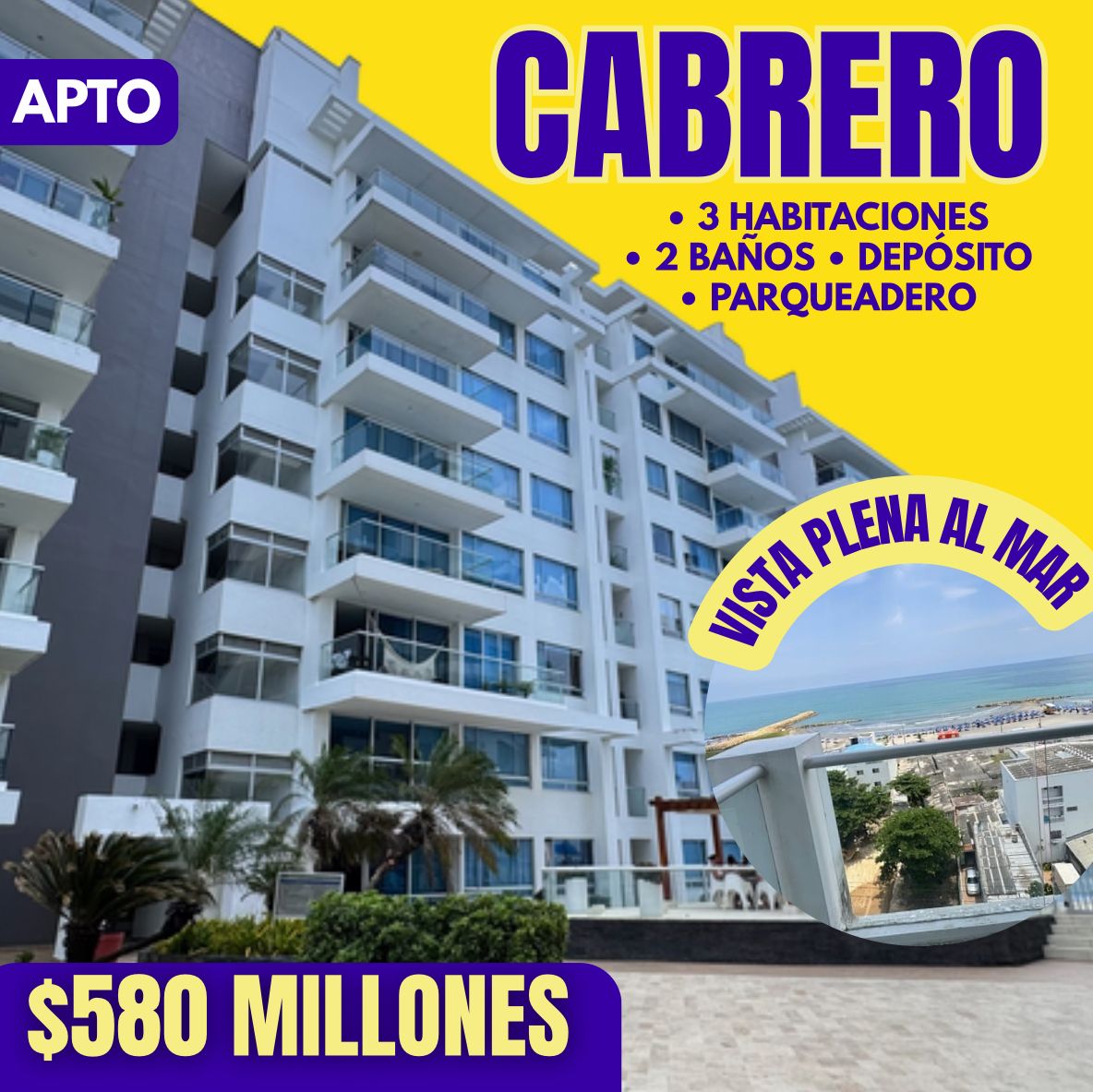 APTO EN EL CABRERO CON VISTA PLENA AL MAR
