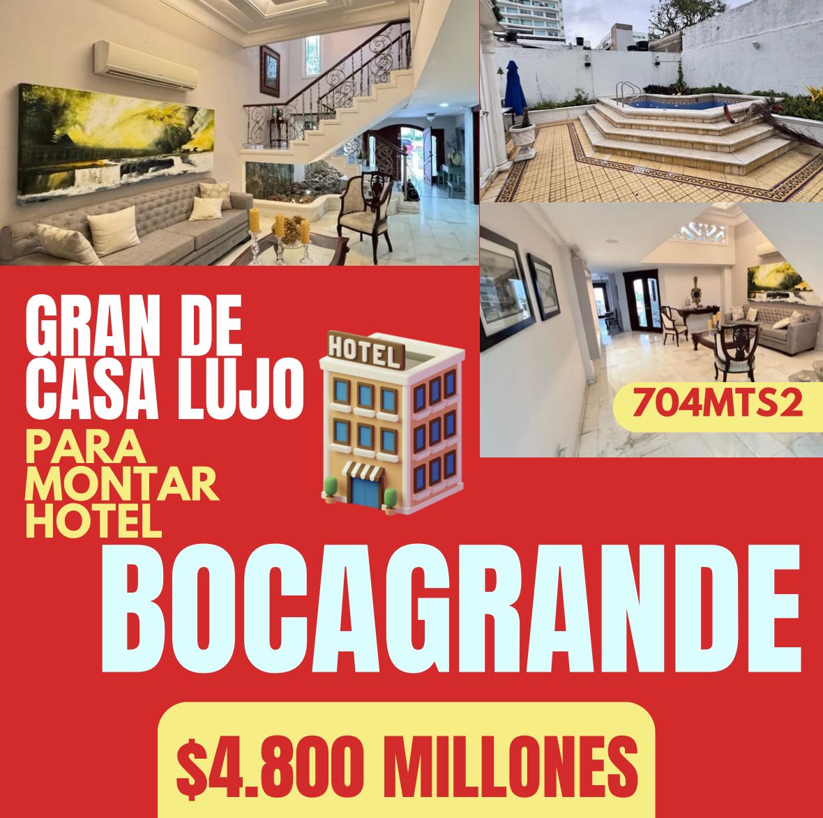GRAN CASA EN BOCAGRANDE PARA MONTAR HOTEL