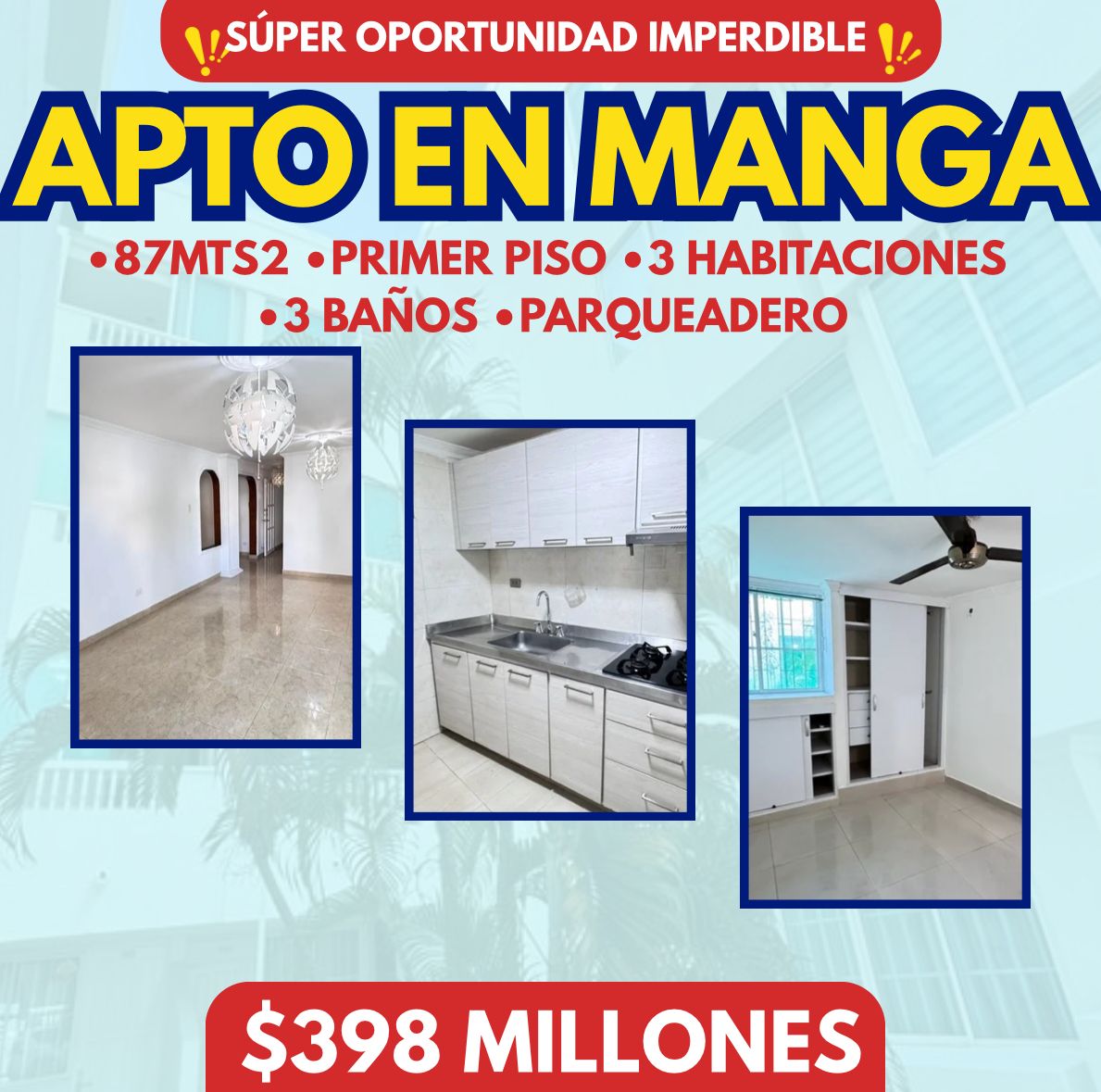 APTO GRANDE EN MANGA EN PRIMER PISO