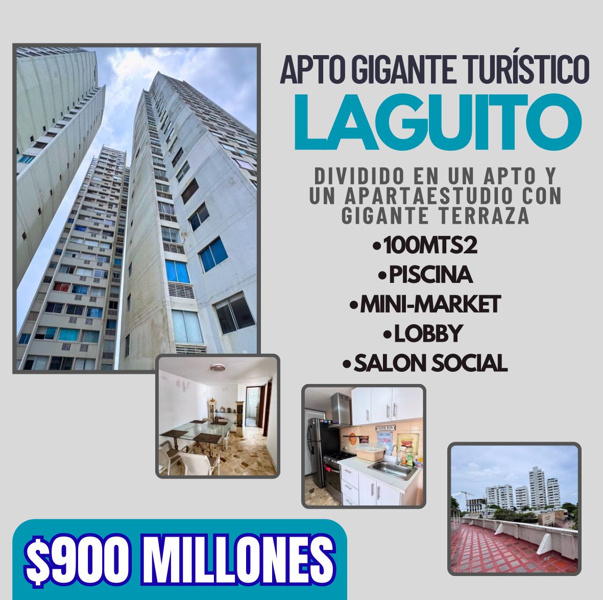 APTO GIGANTE TURÍSTICO LAGUITO CON APARTAESTUDIO Y TERRAZA GIGANTE
