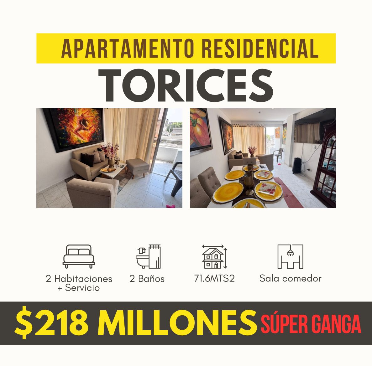 APTO RESIDENCIAL EN TORICES