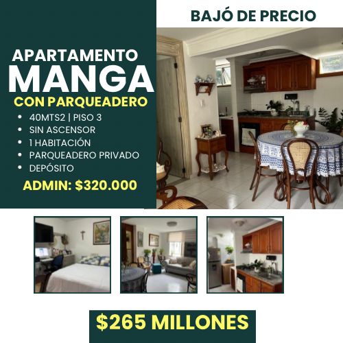 APARTAMENTO DE UNA HABITACIÓN CON PARQUEADERO EN MANGA APARTAMENTO DE UNA HABITACIÓN CON PARQUEADERO EN MANGA