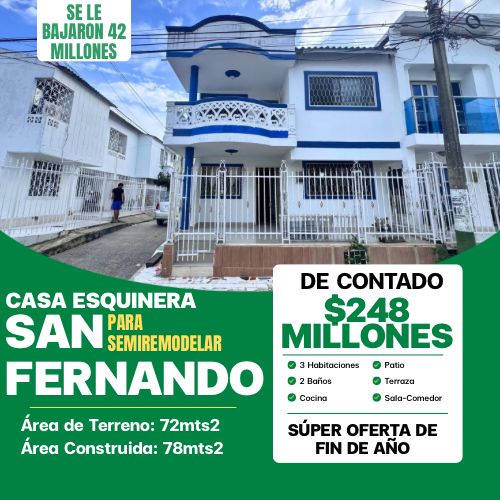 CASA ESQUINERA EN SAN FERNANDO DE OPORTUNIDAD