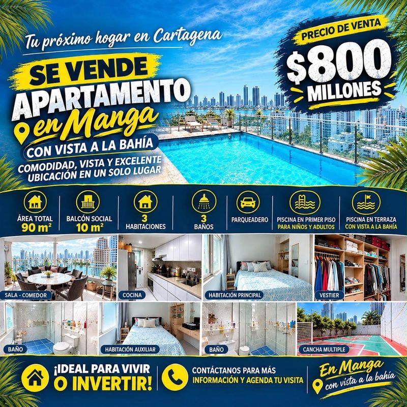 APTO EN VENTA EN MANGA VISTA A LA BAHÍA