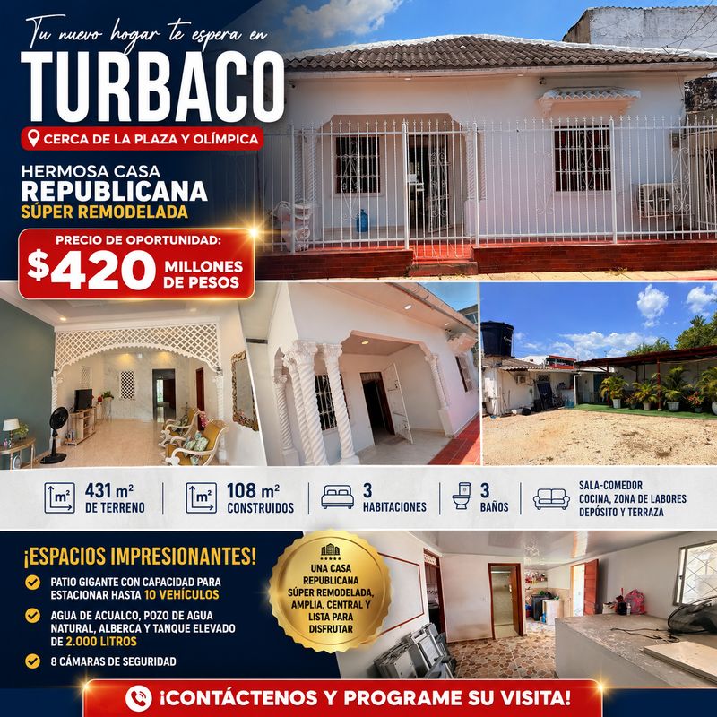 VENTA DE GIGANTE CASA EN TURBACO VENTA DE GIGANTE CASA EN TURBACO
