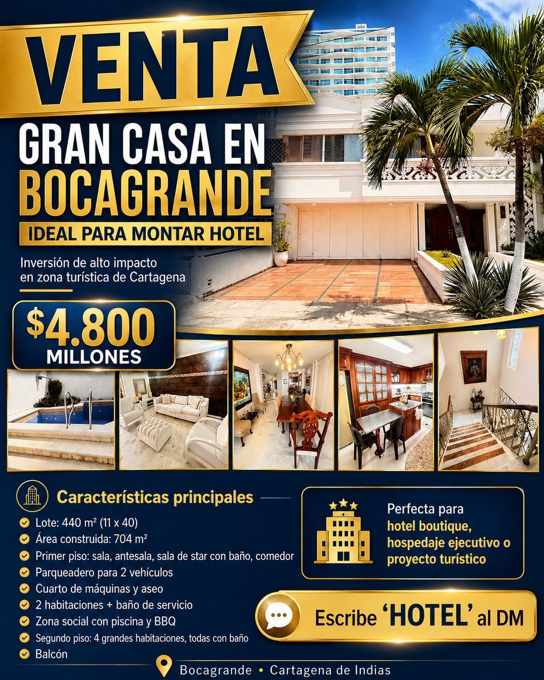GRAN CASA EN BOCAGRANDE PARA MONTAR HOTEL