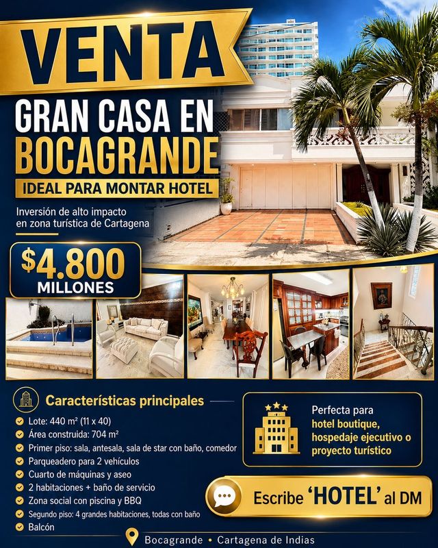 GRAN CASA EN BOCAGRANDE PARA MONTAR HOTEL