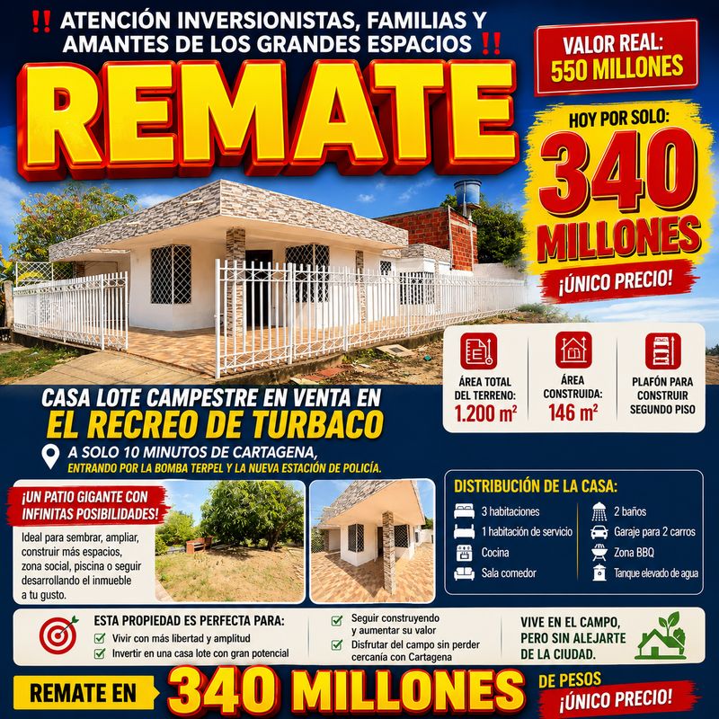 CASA LOTE CAMPESTRE EN TURBACO