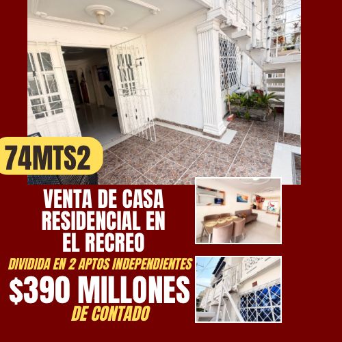 VENTA DE CASA EN EL RECREO DIVIDIDA EN DOS APTOS