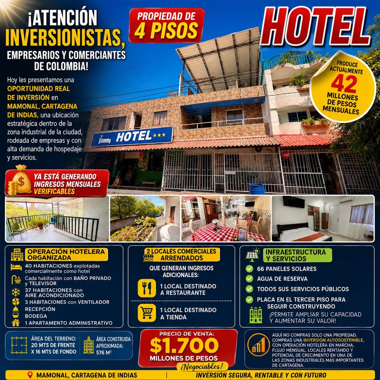 VENTA DE PROPIEDAD CON POTENCIAL DE HOTEL EN MAMONAL