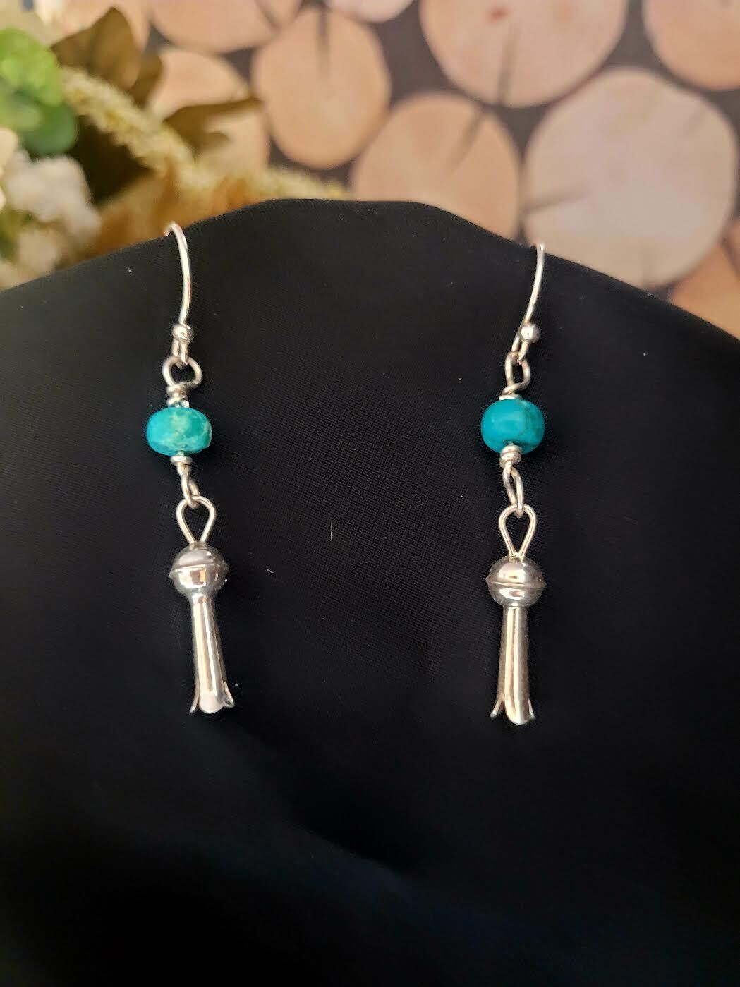 Turquoise and Sterling squash blossom style earrings