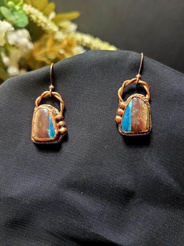 copper and boulder opal drop earrings